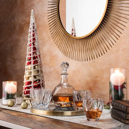Premium Glass Decanter Set - Diamond Design with 4 Glasses & Marble Stones