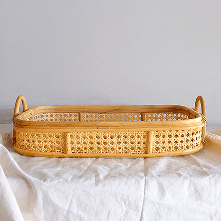 Handwoven Natural Rattan Tray - Vietnamese Bong Cane Serving Platter