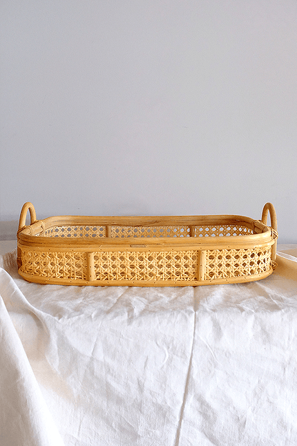 Handwoven Natural Rattan Tray - Vietnamese Bong Cane Serving Platter