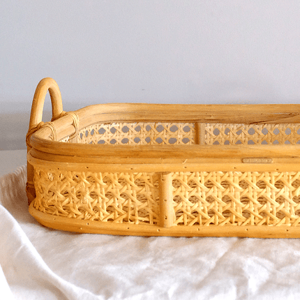 Handwoven Natural Rattan Tray - Vietnamese Bong Cane Serving Platter