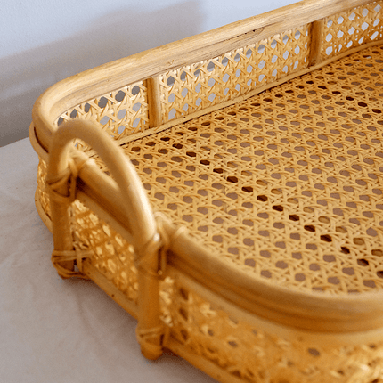 Handwoven Natural Rattan Tray - Vietnamese Bong Cane Serving Platter