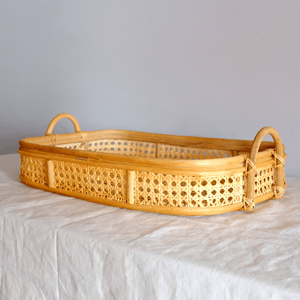Handwoven Natural Rattan Tray - Vietnamese Bong Cane Serving Platter