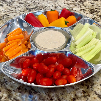 5-Section Divided Serving Platter - Snack & Salsa Tray with Dip Bowl