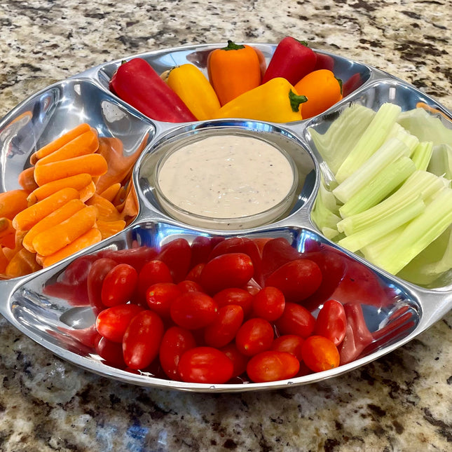 5-Section Divided Serving Platter - Snack & Salsa Tray with Dip Bowl