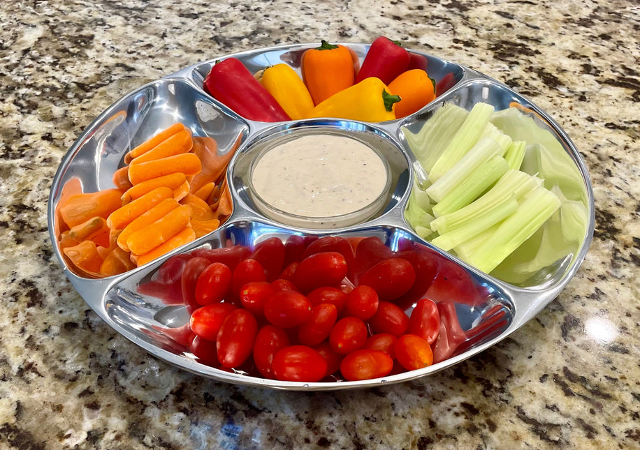 5-Section Divided Serving Platter - Snack & Salsa Tray with Dip Bowl