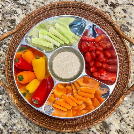 5-Section Divided Serving Platter - Snack & Salsa Tray with Dip Bowl