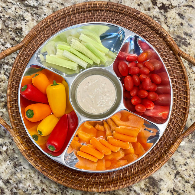 5-Section Divided Serving Platter - Snack & Salsa Tray with Dip Bowl
