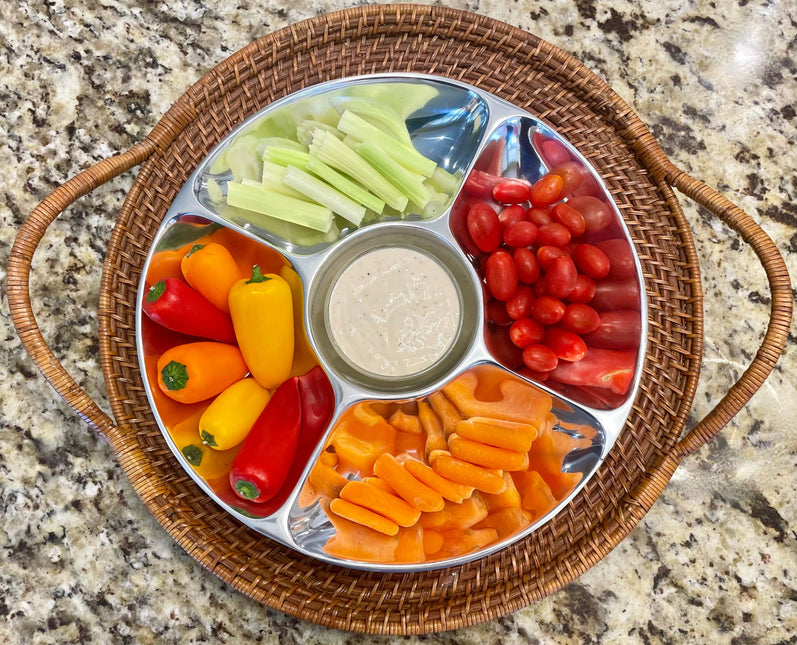 5-Section Divided Serving Platter - Snack & Salsa Tray with Dip Bowl