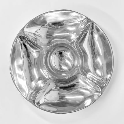 5-Section Divided Serving Platter - Snack & Salsa Tray with Dip Bowl