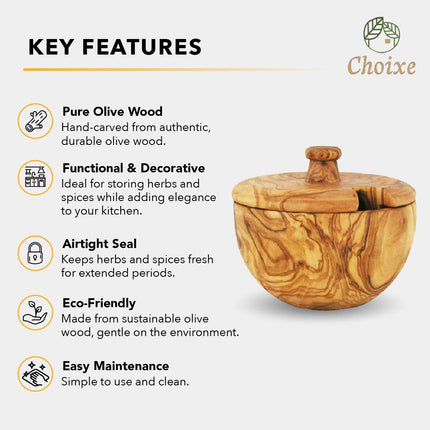 Hand-Carved Olive Wood Canister - Mediterranean Herb & Spice Storage Jar