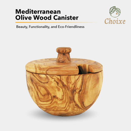 Hand-Carved Olive Wood Canister - Mediterranean Herb & Spice Storage Jar