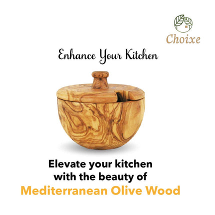 Hand-Carved Olive Wood Canister - Mediterranean Herb & Spice Storage Jar