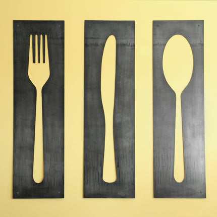 Fork Knife Spoon Metal Wall Art - Modern Kitchen Decor Panel Set