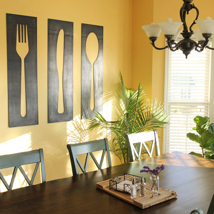 Fork Knife Spoon Metal Wall Art - Modern Kitchen Decor Panel Set