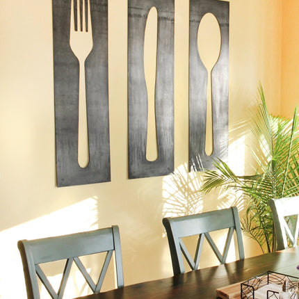 Fork Knife Spoon Metal Wall Art - Modern Kitchen Decor Panel Set