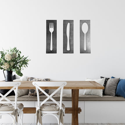 Fork Knife Spoon Metal Wall Art - Modern Kitchen Decor Panel Set