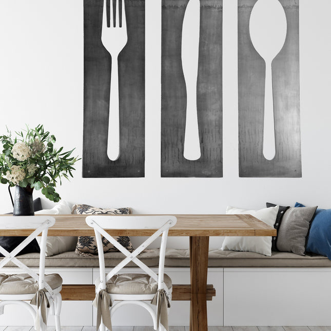 Fork Knife Spoon Metal Wall Art - Modern Kitchen Decor Panel Set